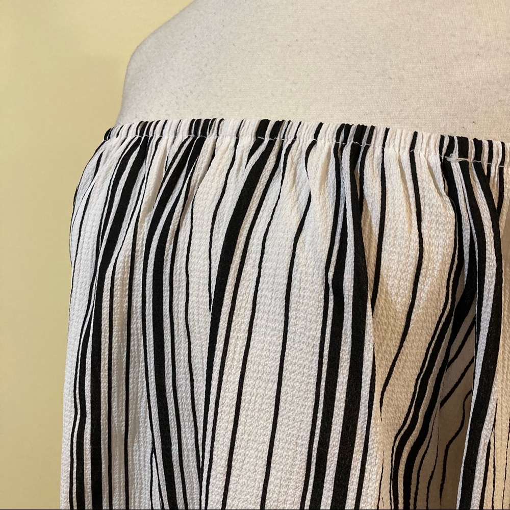 Striped Long Flared Sleeve Off Shoulder Cropped Blouse - Picture 4 of 6